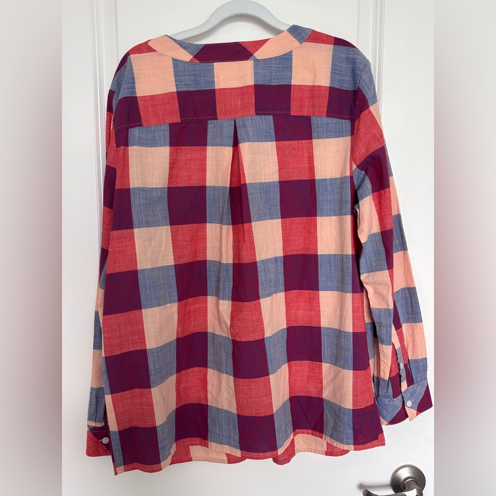Plaid Lace Up 100% Cotton Boho Cottagecore Fall Flannel Long Sleeve Medium XL - Picture 7 of 8